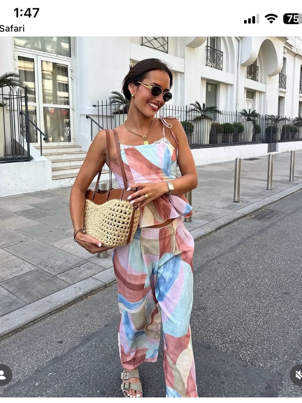 Zara Multicolor Wide-Leg Linen-Blend Pants